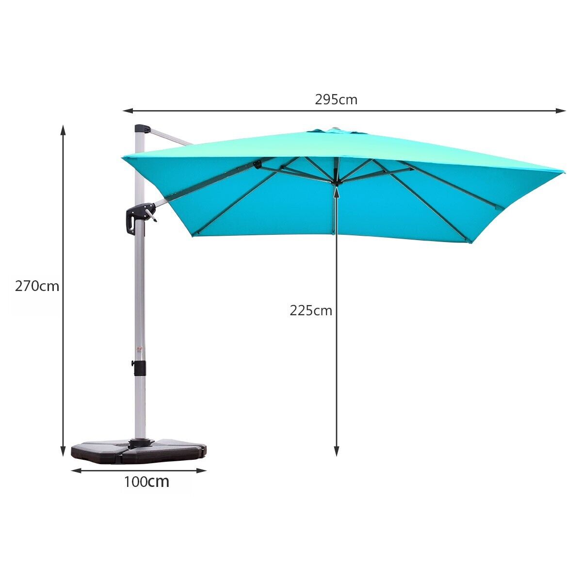 3m Cantilever Garden Parasol with Tilted Design and 360° Rotation-Turquoise