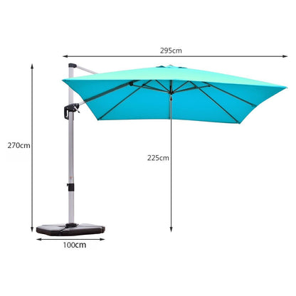 3m Cantilever Garden Parasol with Tilted Design and 360° Rotation-Turquoise