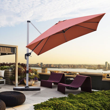3m Cantilever Garden Parasol with Tilted Design and 360° Rotation-Burgundy