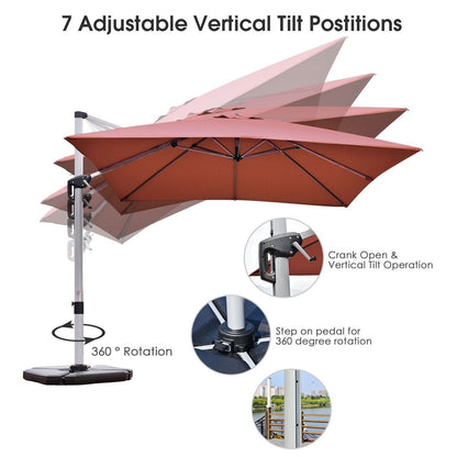 3m Cantilever Garden Parasol with Tilted Design and 360° Rotation-Burgundy