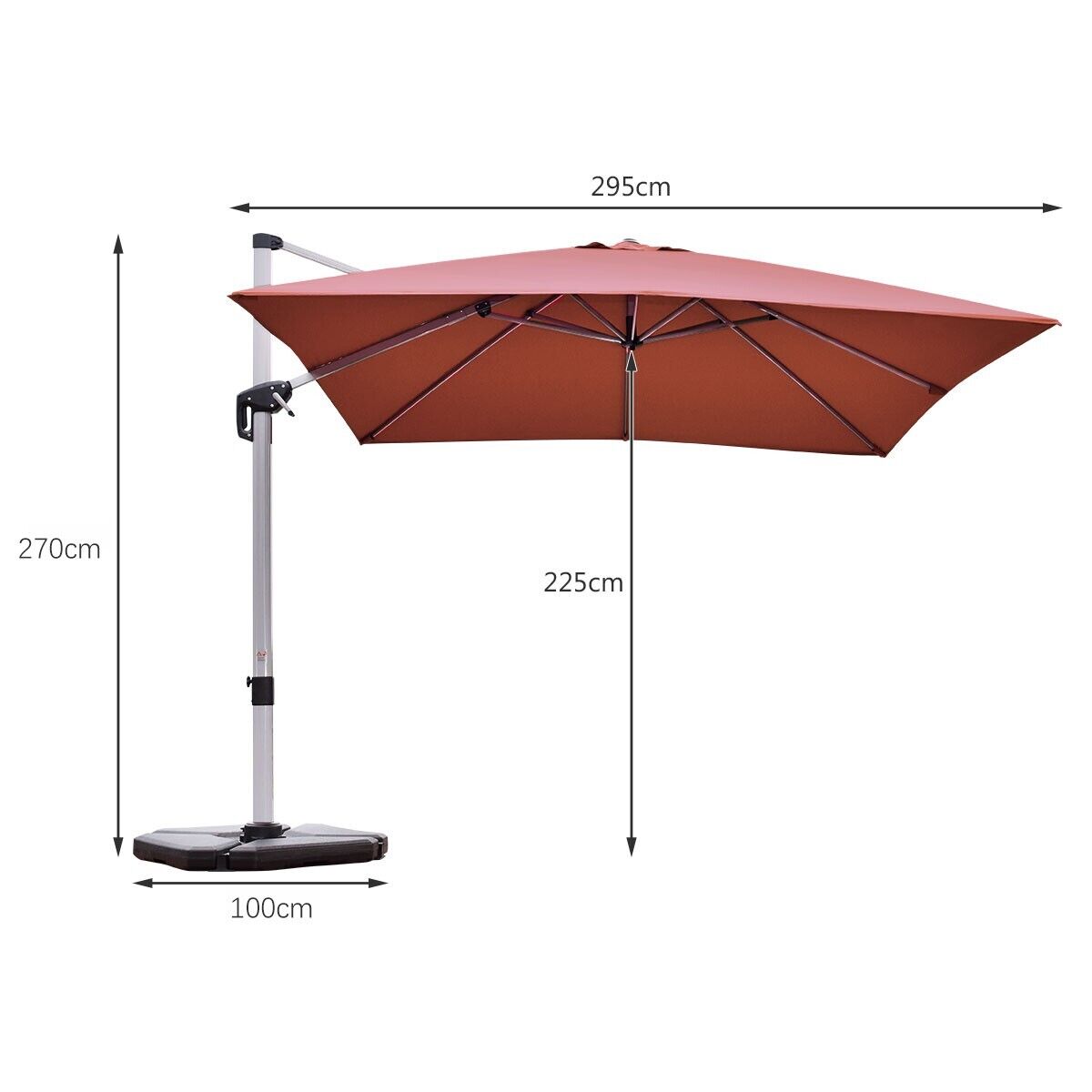 3m Cantilever Garden Parasol with Tilted Design and 360° Rotation-Burgundy