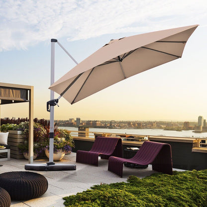 3m Cantilever Garden Parasol with Tilted Design and 360° Rotation-Tan