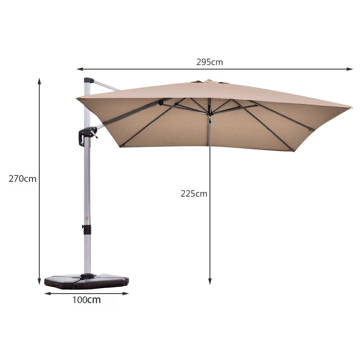 3m Cantilever Garden Parasol with Tilted Design and 360° Rotation-Tan