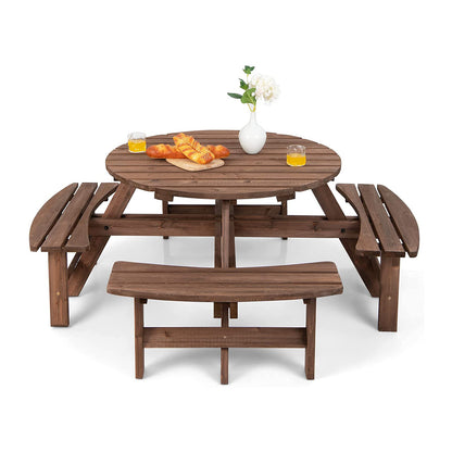 8-Person Outdoor Wooden Picnic Table Set with Umbrella Hole
