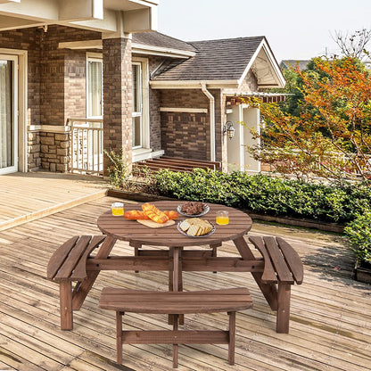 8-Person Outdoor Wooden Picnic Table Set with Umbrella Hole