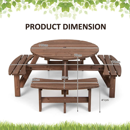 8-Person Outdoor Wooden Picnic Table Set with Umbrella Hole