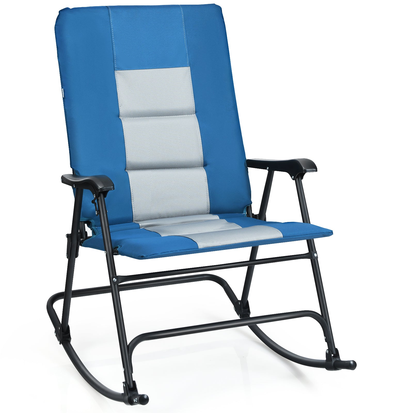 Foldable Padded Rocking Chair with High Back and Armrest for Patio-Blue