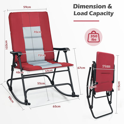 Foldable Padded Rocking Chair with High Back and Armrest for Patio-Red
