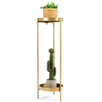 2-Tier Metal Plant Stand with Removable Trays for Home Patio-Golden