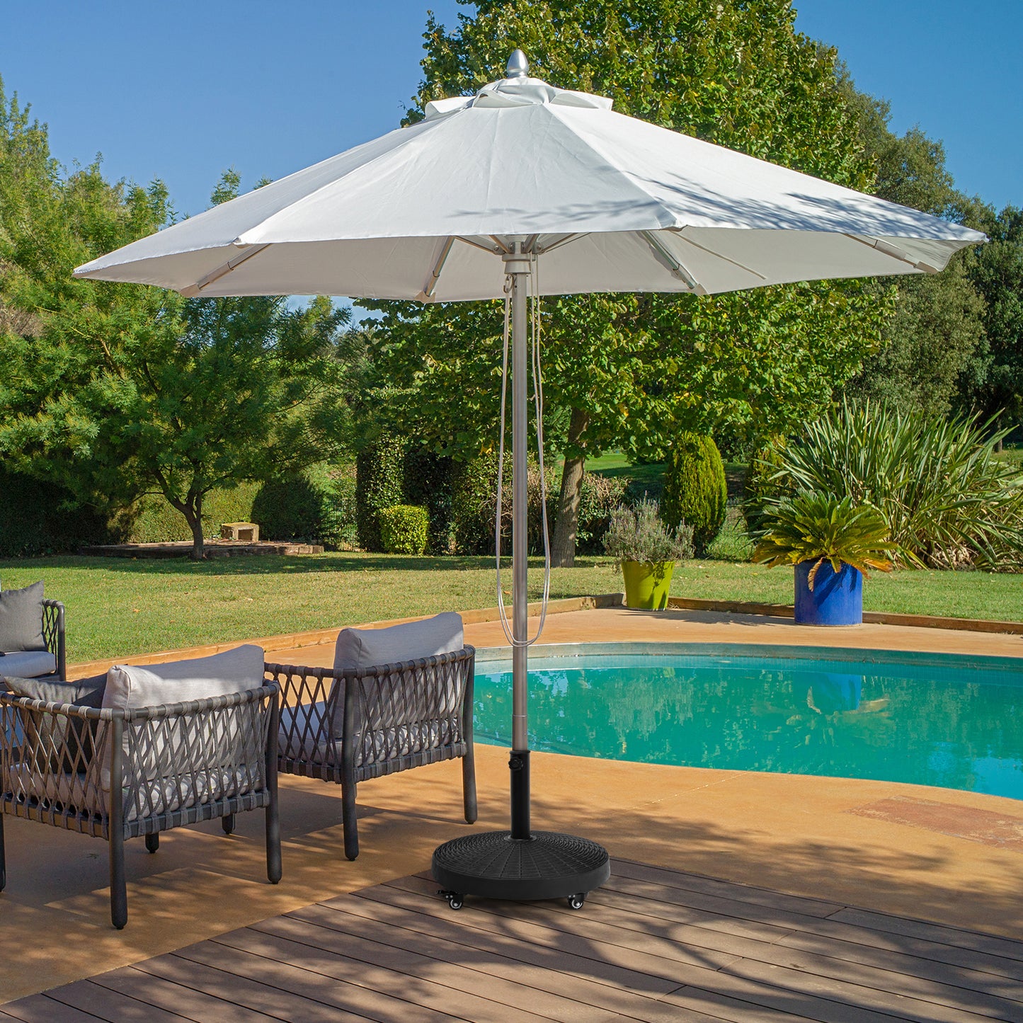 24KG Resin Umbrella Base with Lockable Wheels and Adjustable Hole