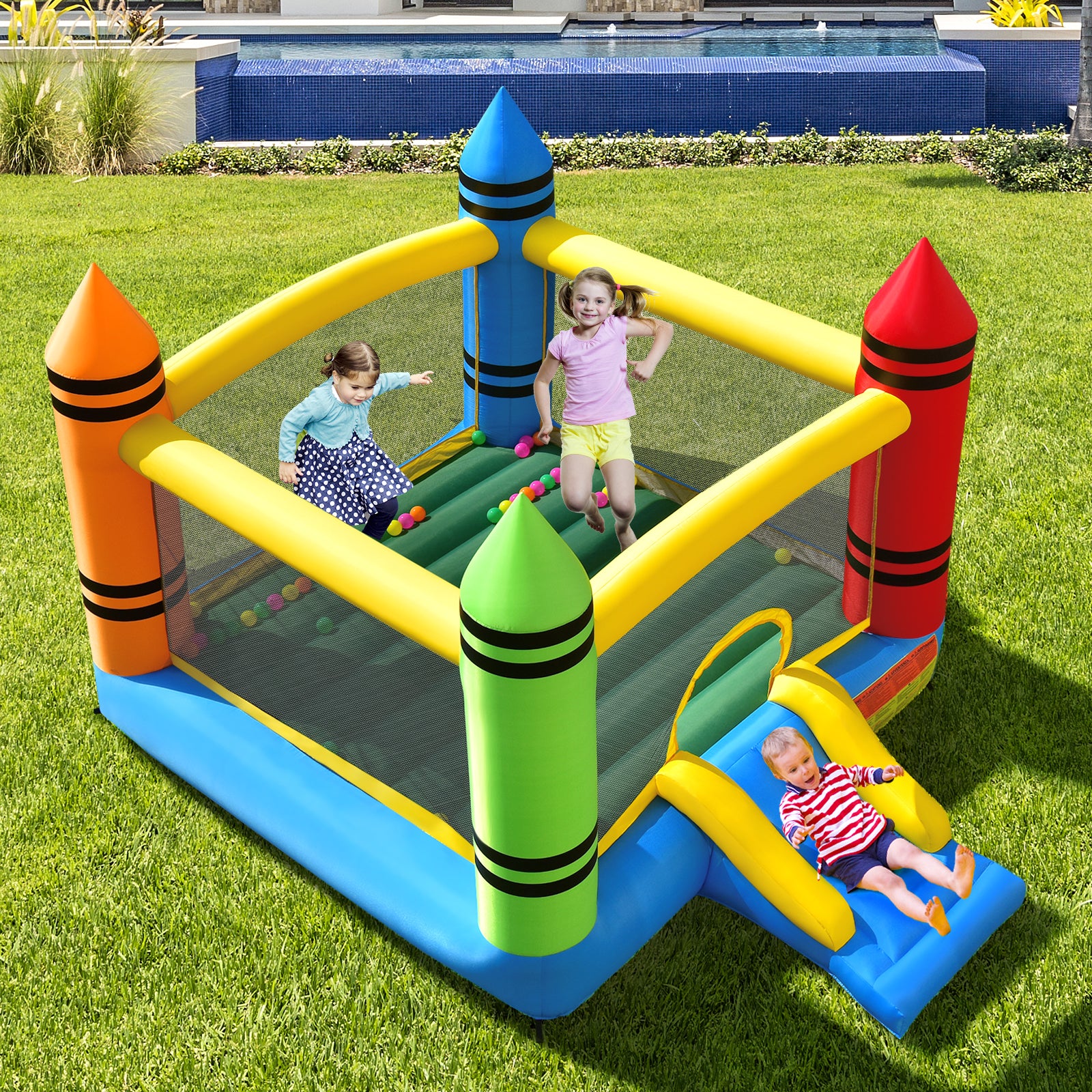 2-in-1 Kids Inflatable Bounce House with Large Jumping Area and Balls