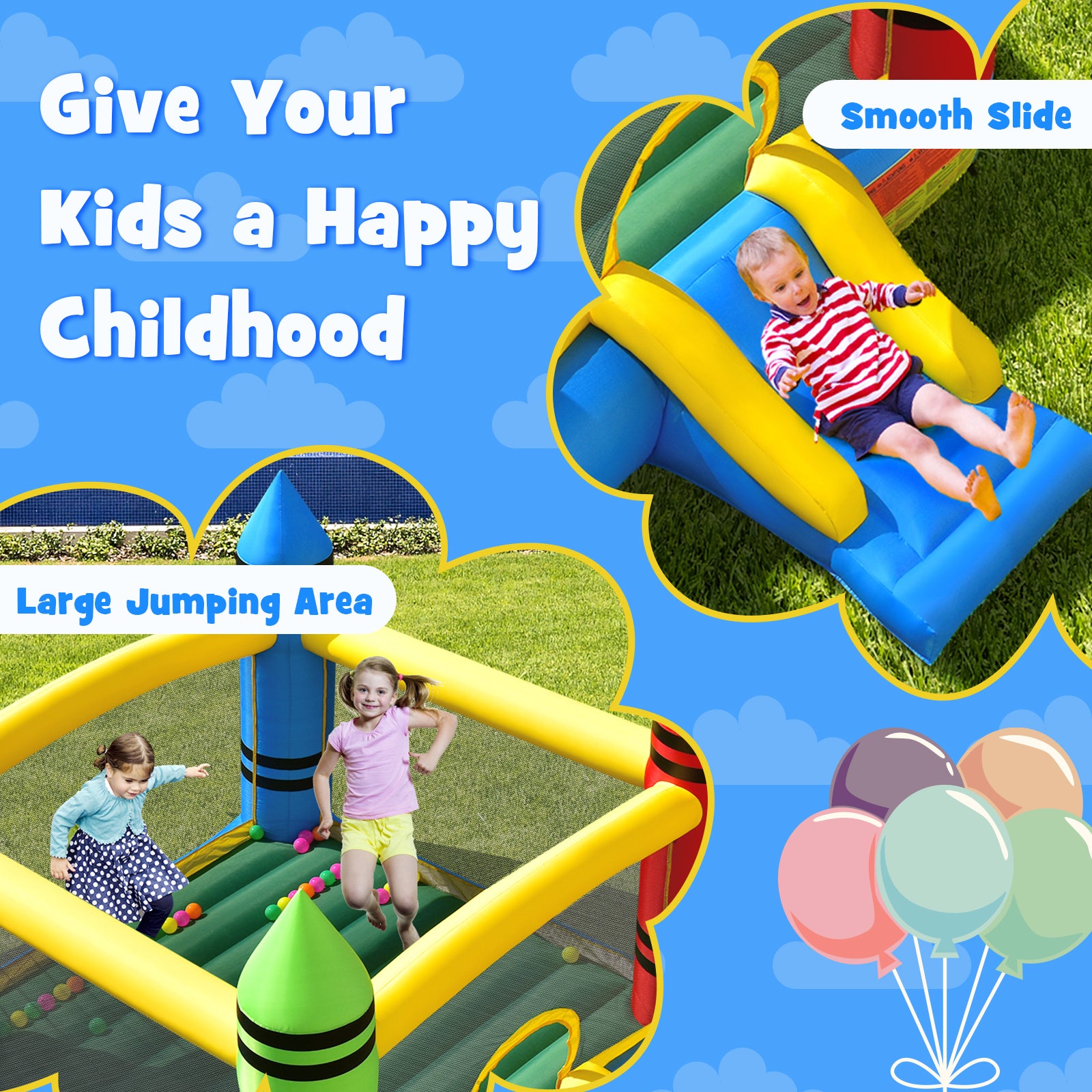 2-in-1 Kids Inflatable Bounce House with Large Jumping Area and Balls