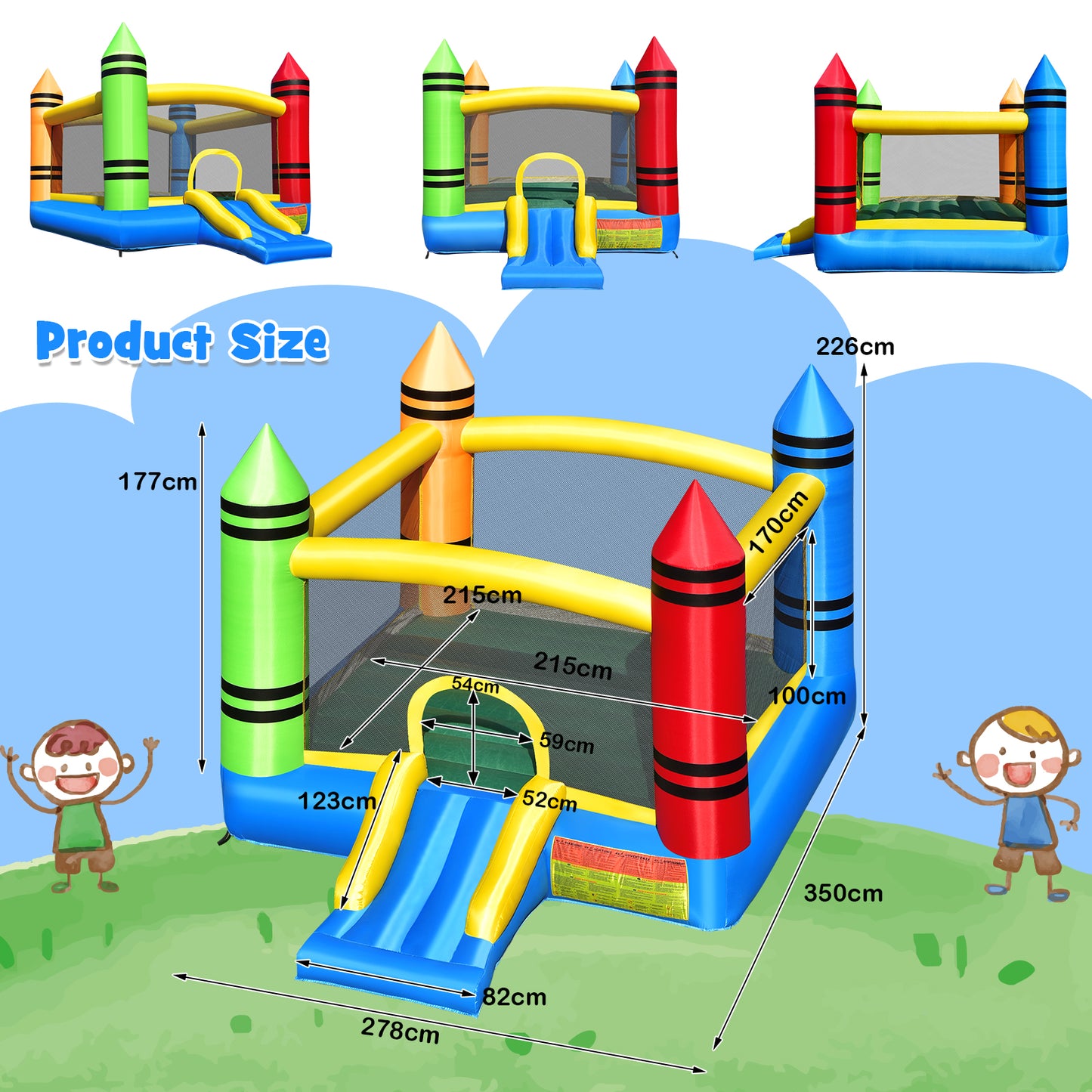 2-in-1 Kids Inflatable Bounce House with Large Jumping Area and Balls