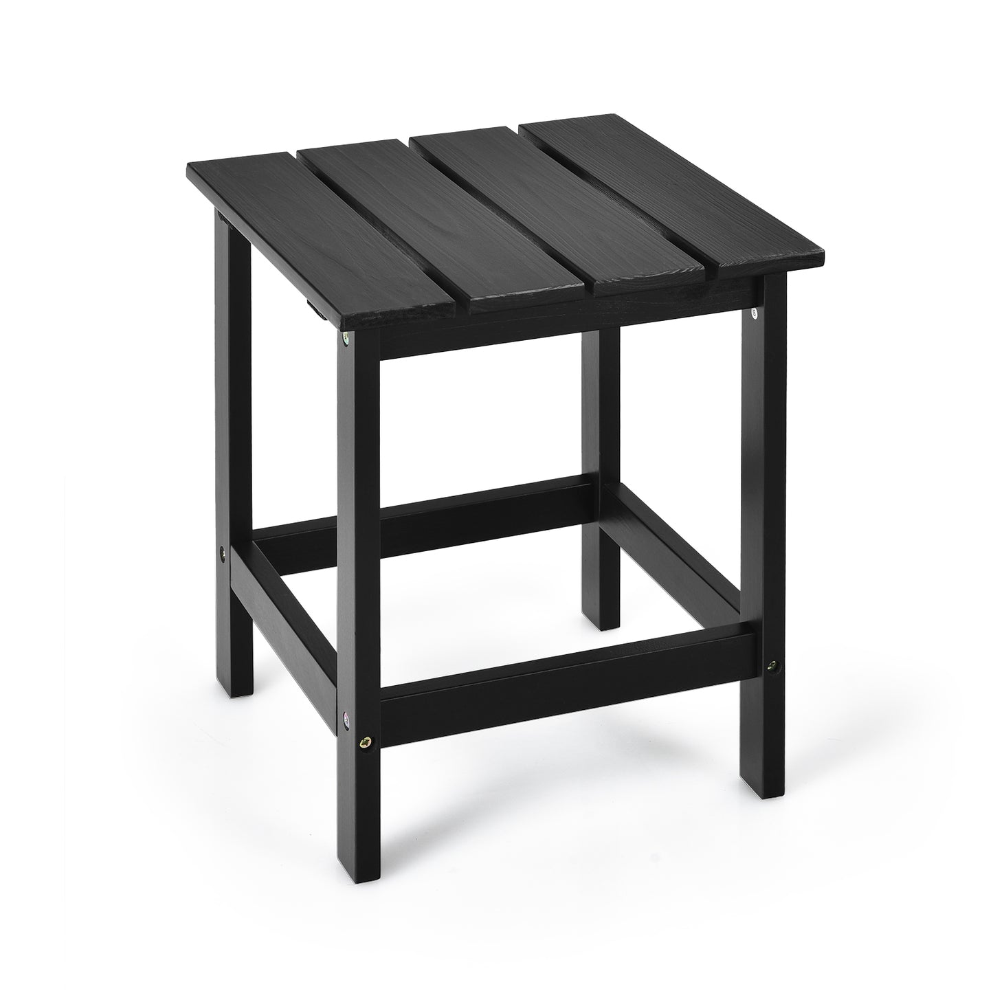 Square Wood Patio End Table with Slatted Design for Balcony Lawn-Black