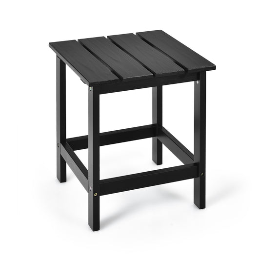 Square Wood Patio End Table with Slatted Design for Balcony Lawn-Black