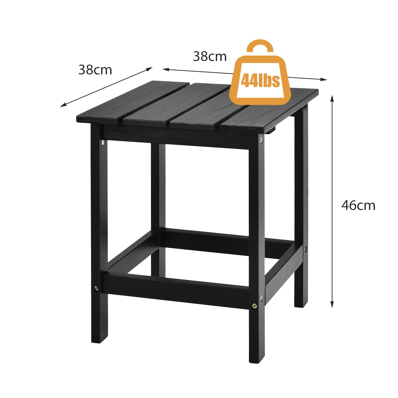 Square Wood Patio End Table with Slatted Design for Balcony Lawn-Black