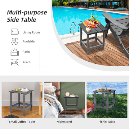 Square Wood Patio End Table with Slatted Design for Balcony Lawn-Grey