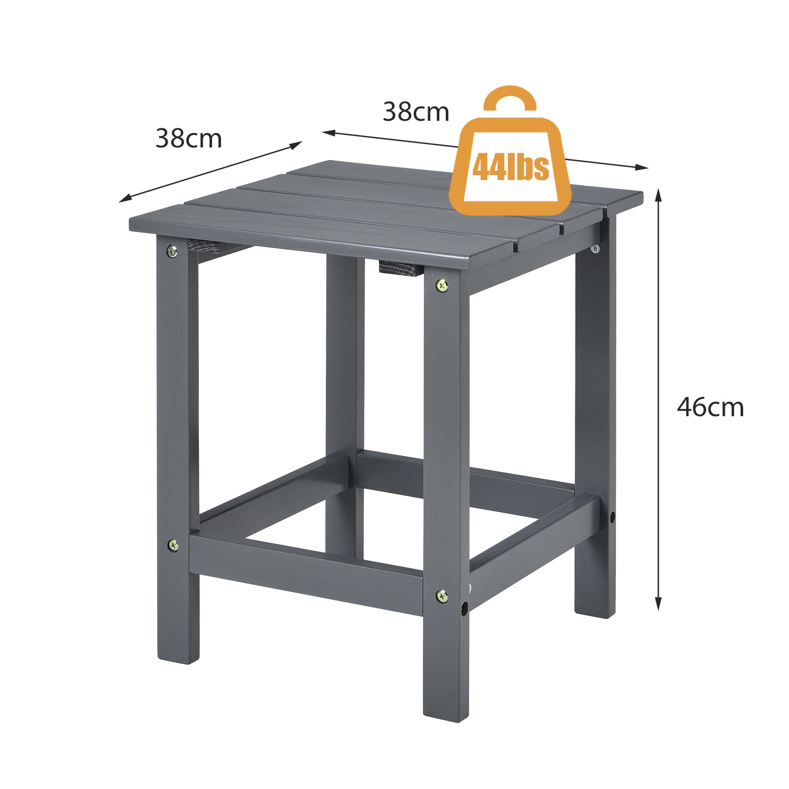 Square Wood Patio End Table with Slatted Design for Balcony Lawn-Grey