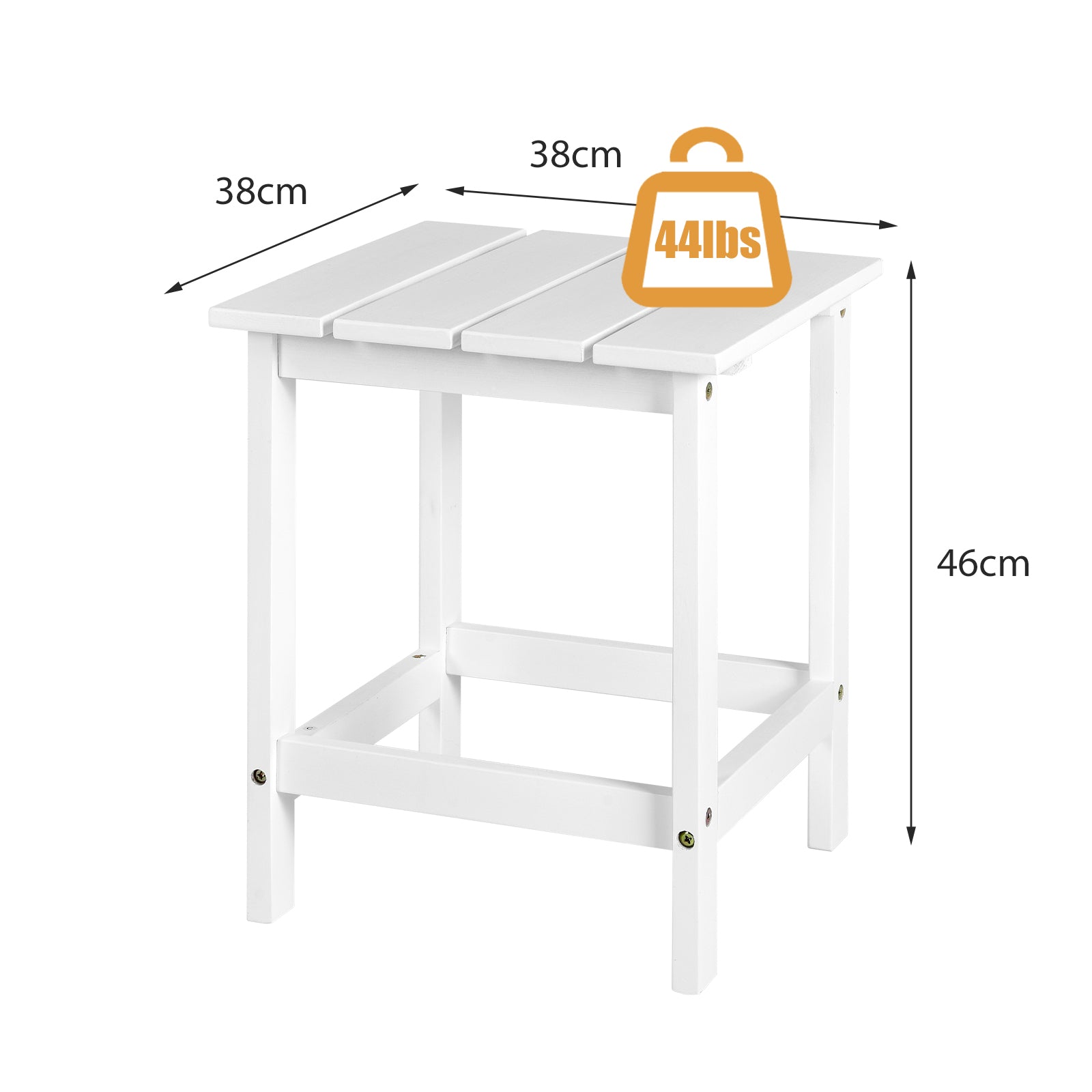 Square Wood Patio End Table with Slatted Design for Balcony Lawn-White
