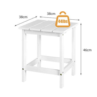 Square Wood Patio End Table with Slatted Design for Balcony Lawn-White