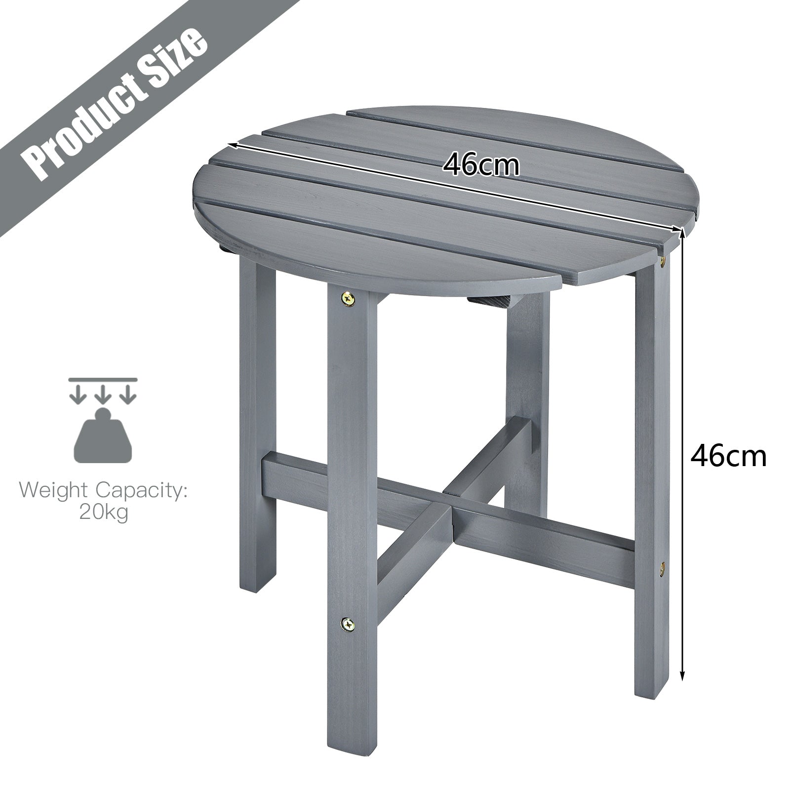 Round Wood Patio End Table with Slatted Design for Balcony Lawn-Grey