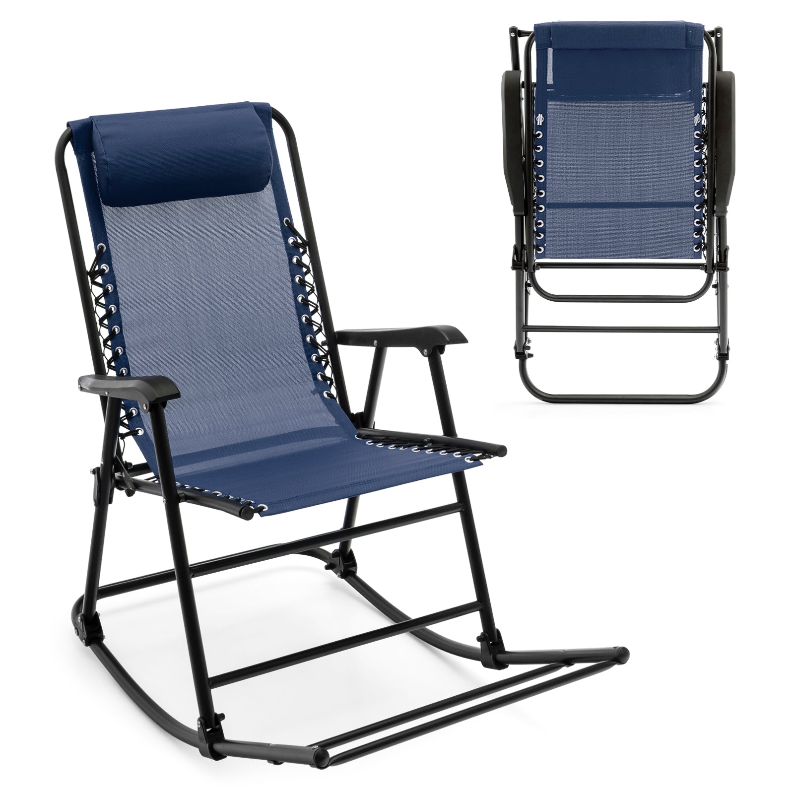 Folding Garden Rocking Chair with Extended Footrest and Padded Headres ...