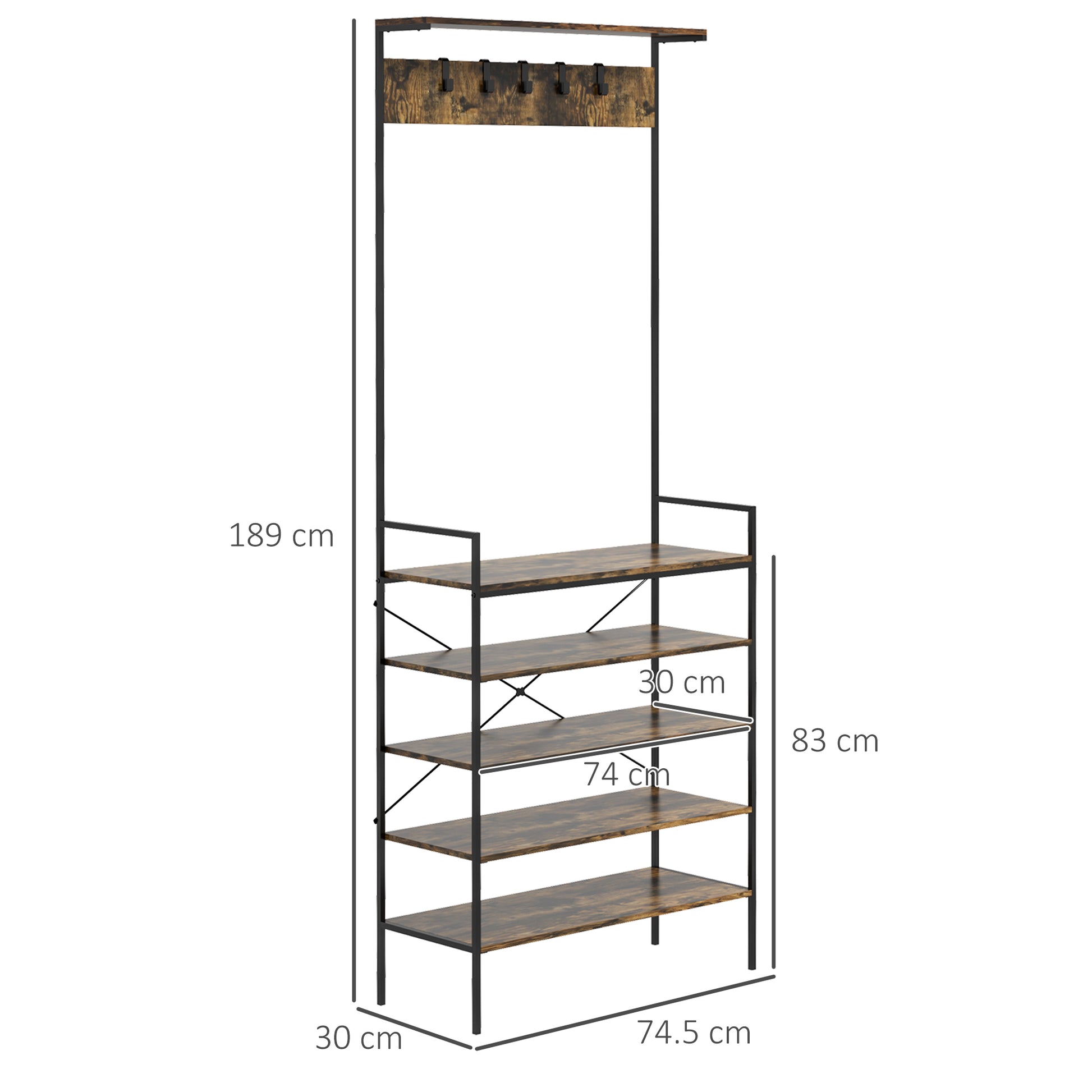 HOMCOM Kitchen Bakers Rack, Microwave Stand, Coffee Bar with 5 Shelves and 5 Hooks for Dining Room, Shoe Racks for Entryway