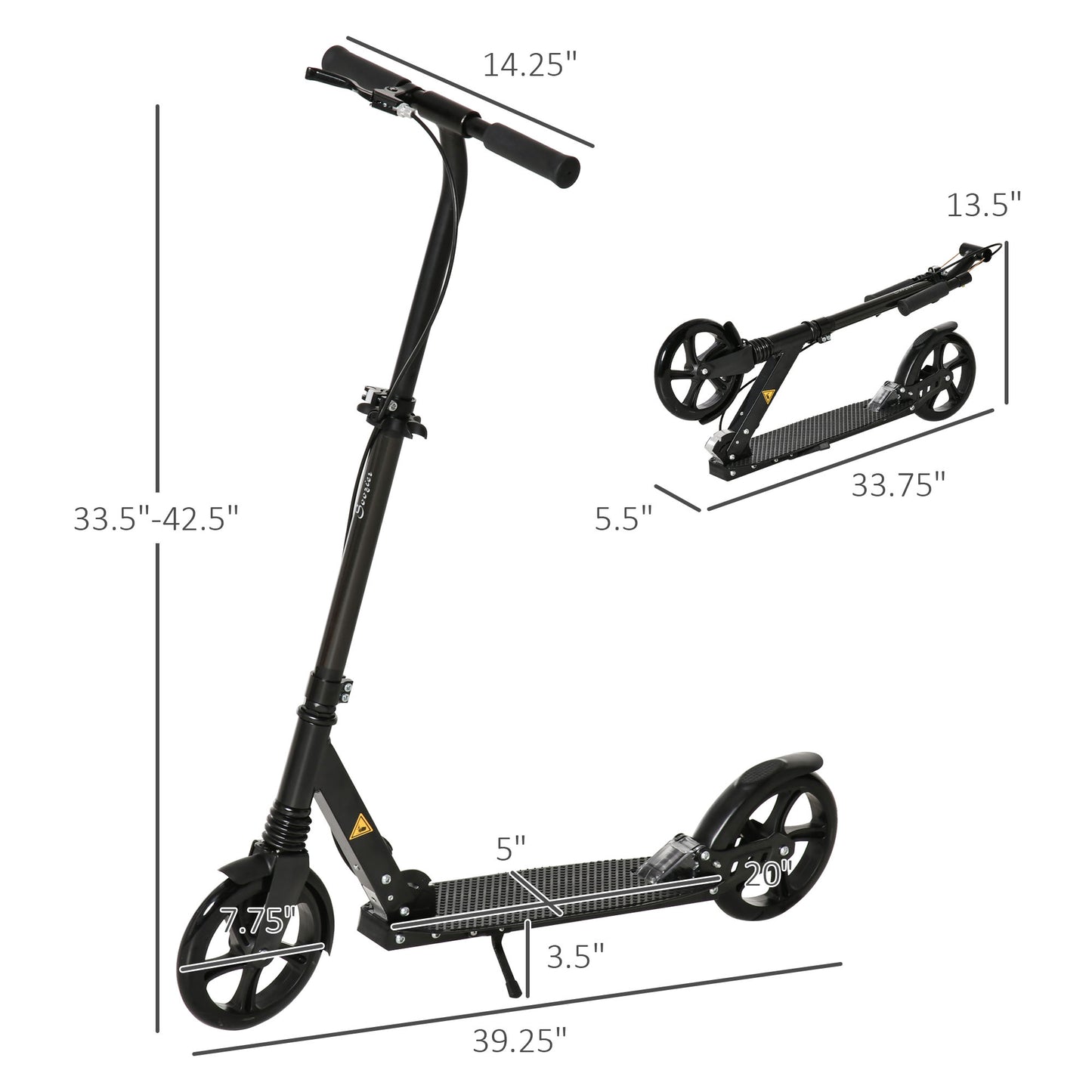 HOMCOM One-click Folding Kick Scooter for 14+ w/ Adjustable Handlebar, Push Scooter with Kickstand, Dual Brake System, Shock Absorber, Black