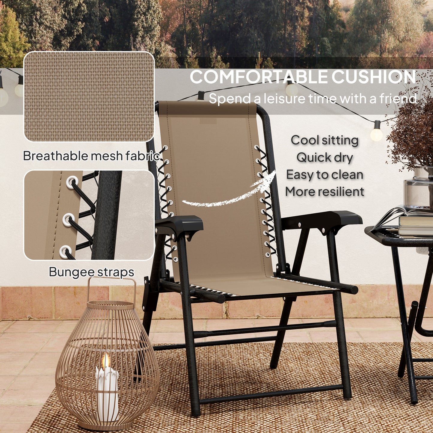 Outsunny Three-Piece Garden Table and Chair Set - Khaki