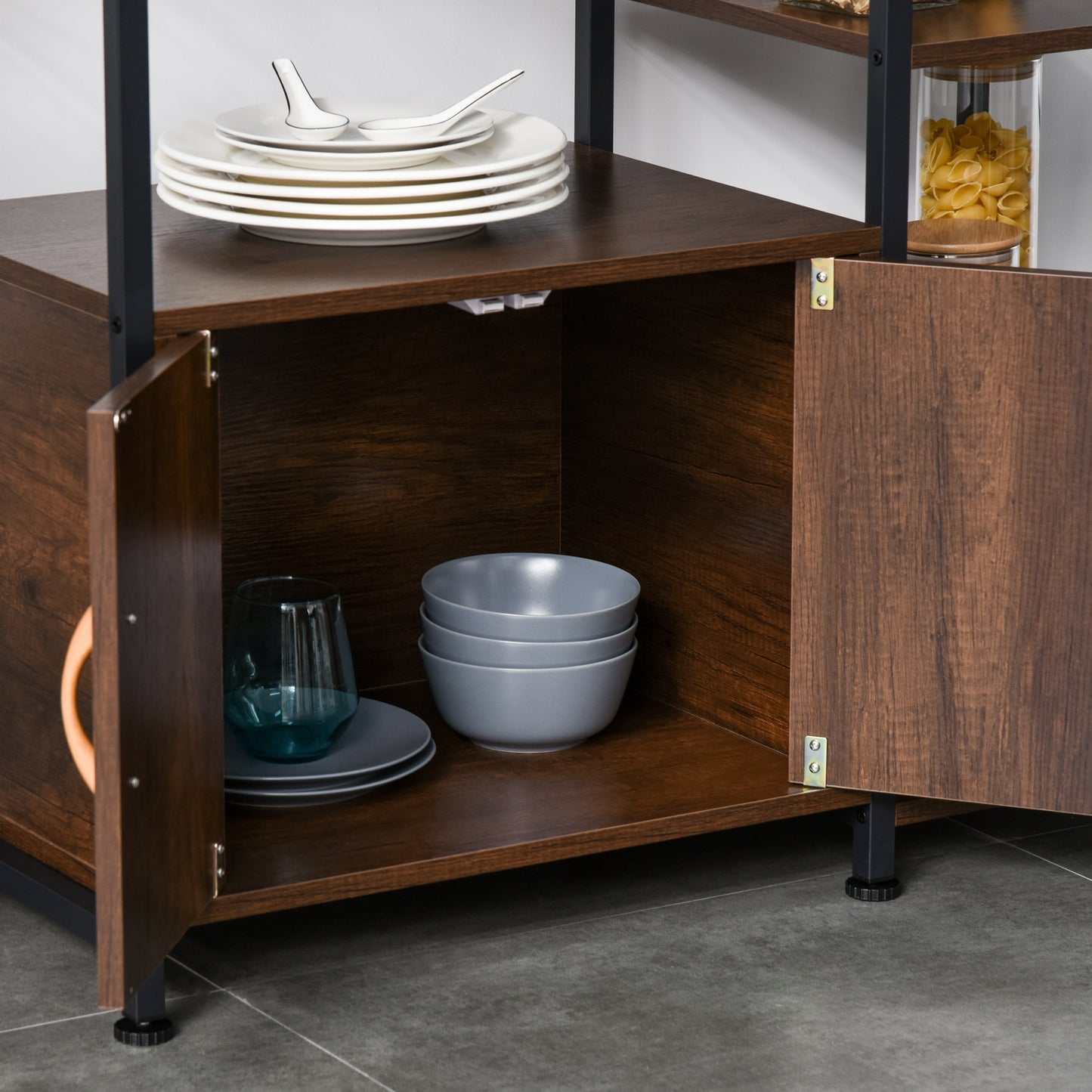 HOMCOM Industrial Storage Shelf Side Table Metal Frame End Desk with Cabinet & Rack for Living Room, Kitchen