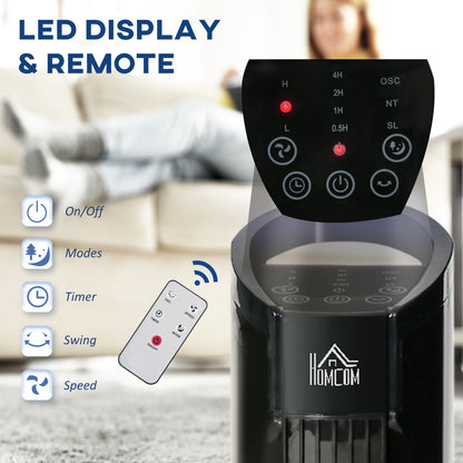 HOMCOM Freestanding Tower Fan, 3 Speed 3 Mode, 7.5h Timer, 70 Degree Oscillation, LED Panel, 5M Remote Controller, Black