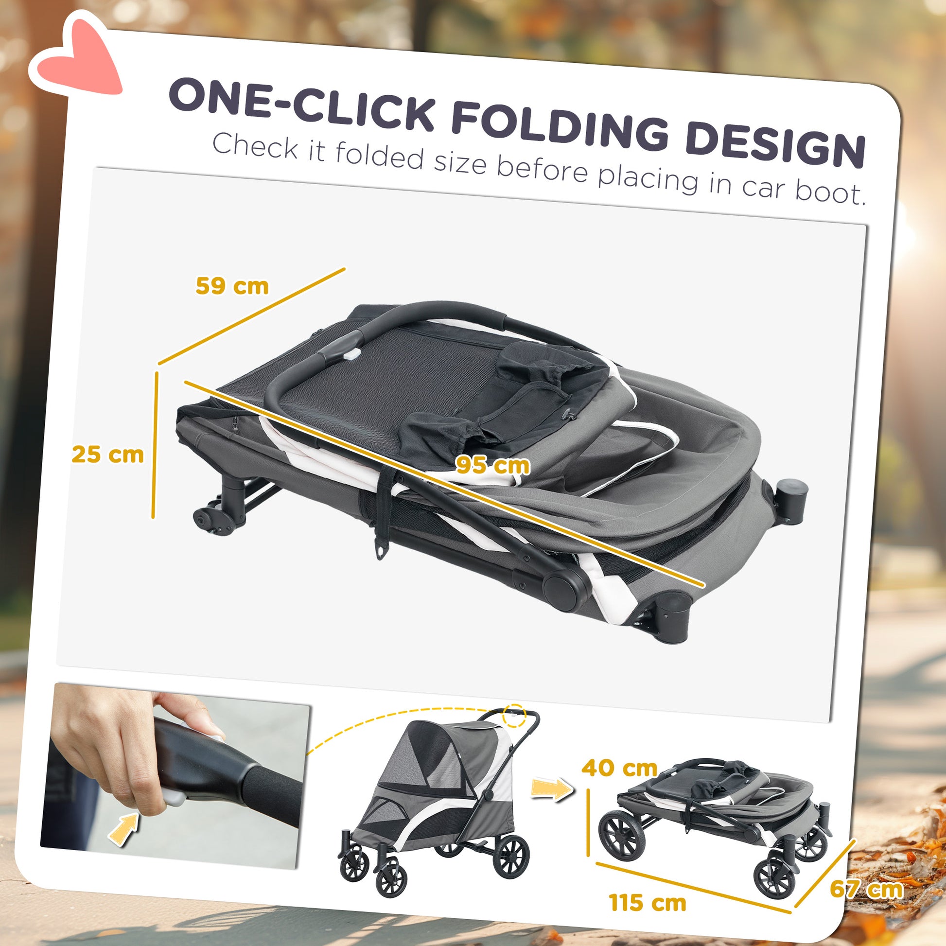PawHut Foldable Pet Stroller for Large Dogs with 4 Big Wheels, Shock-Absorbing Frame, Safety Leashes, Brakes, Dark Grey