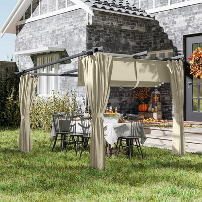 Outsunny 3 x 3 m Retractable Roof Pergola, with Curtains - Beige