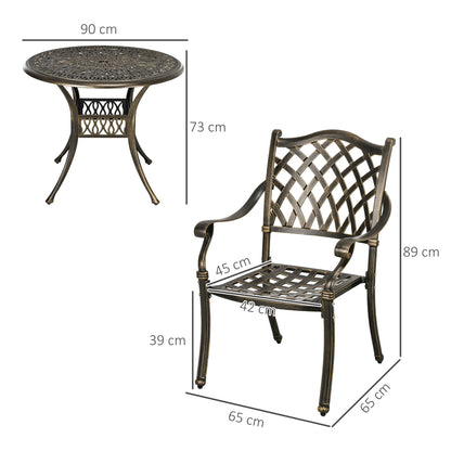 Outsunny 5-Piece Outdoor Furniture Dining Set, Cast Aluminum Conversation Set Includes 4 Chairs and ?90cm Round Table with ?50mm Umbrella Hole for Patio Garden Deck, Flower Design