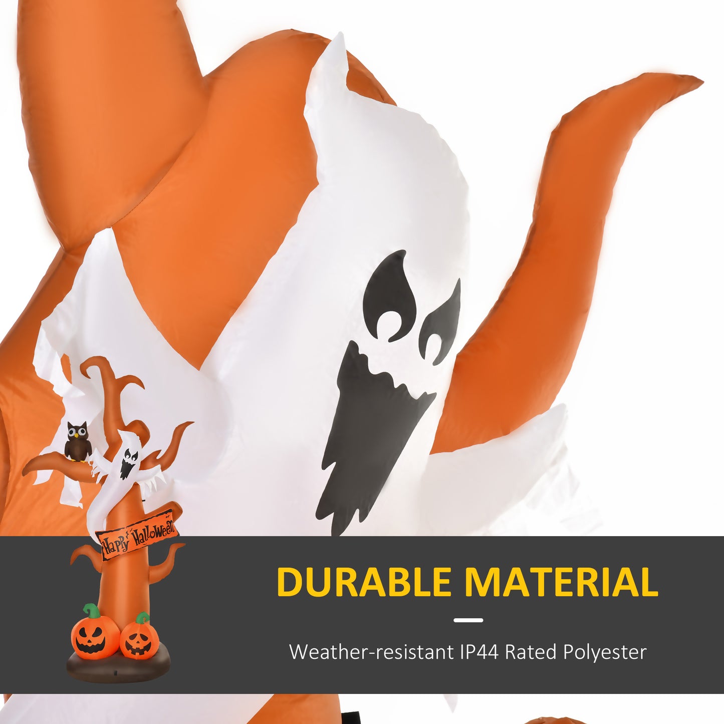 HOMCOM Next Day Delivery 2.7m Halloween Inflatable Tree with Ghost and Pumpkin, LED Lighted for Home Indoor Outdoor