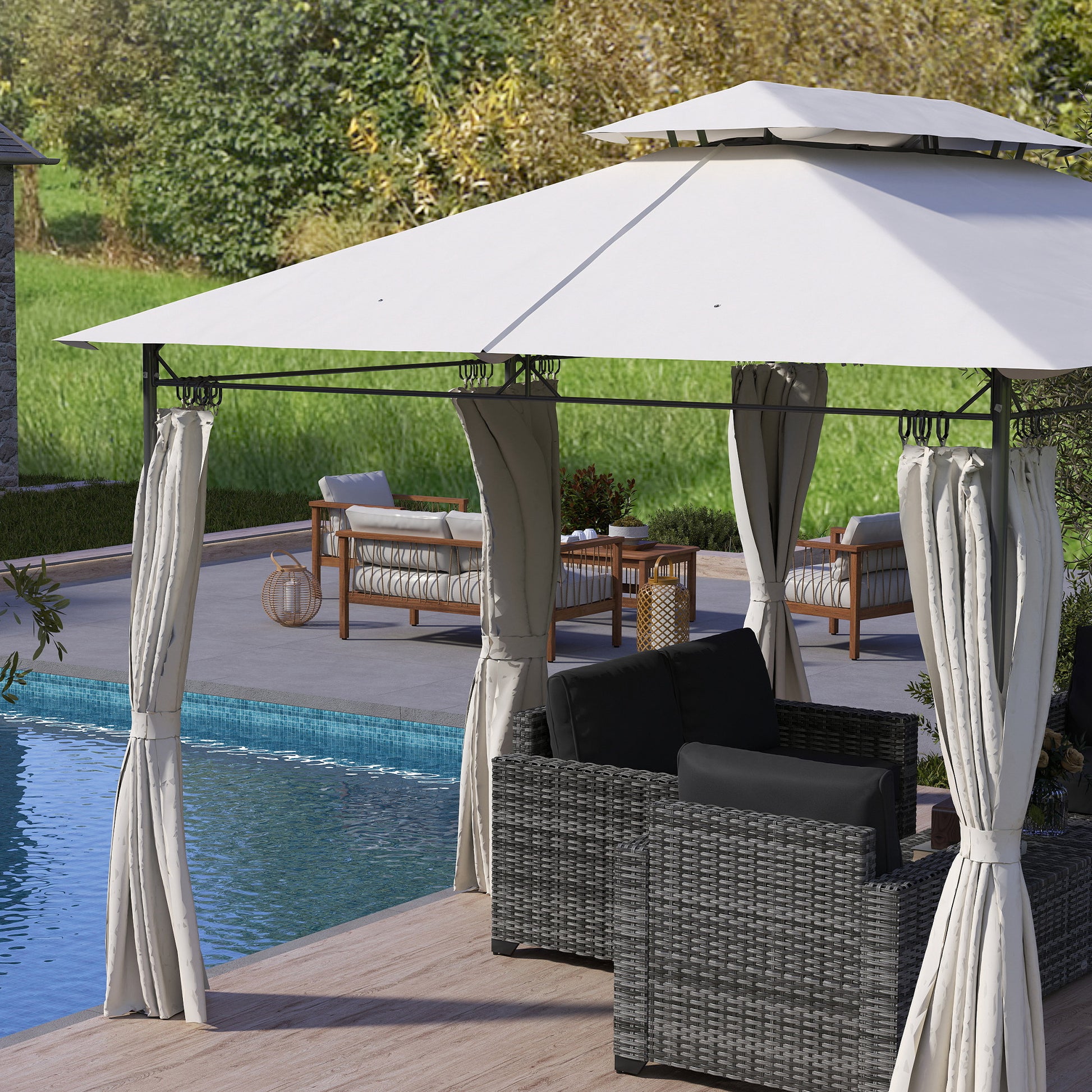 Outsunny 3 x 4m Metal Frame, Two-Tier Roof Gazebo - Dark Grey
