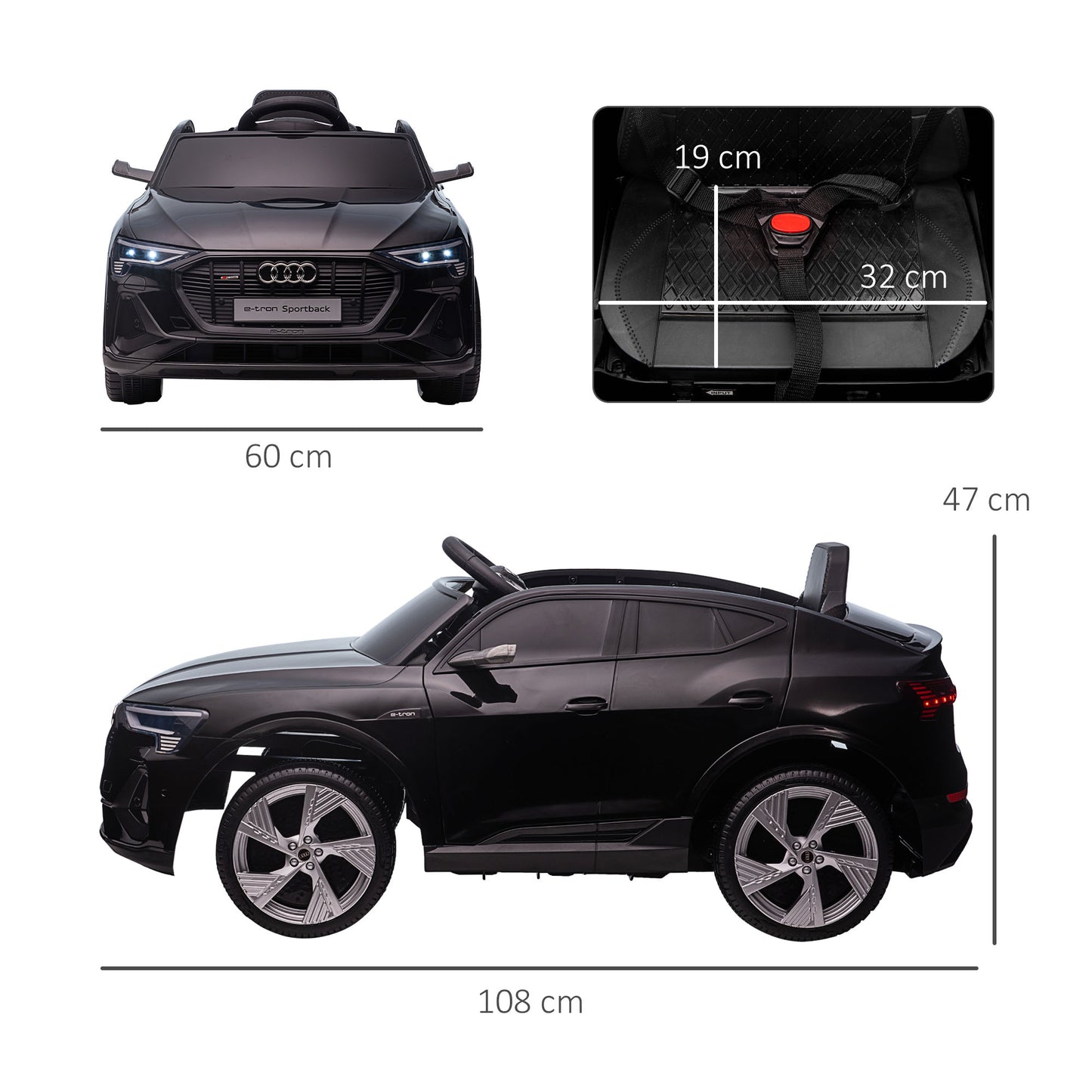 HOMCOM 12V Audi E-tron Licensed Ride On Car, Two Motors Battery Powered Toy with Remote Control, Lights, Music, Horn, Black