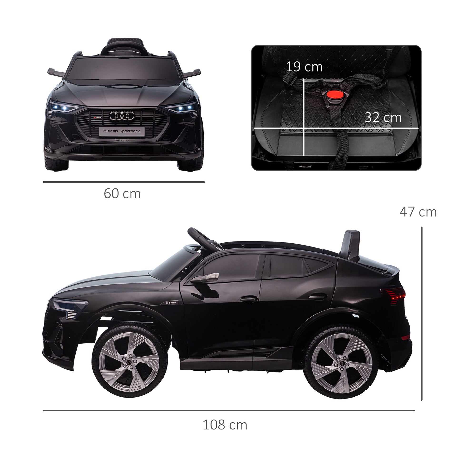 HOMCOM 12V Audi E-tron Licensed Ride On Car, Two Motors Battery Powered Toy with Remote Control, Lights, Music, Horn, Black