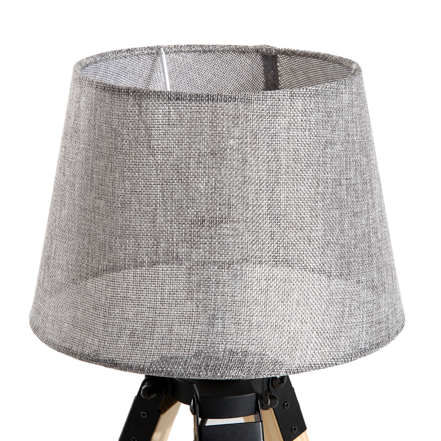 HOMCOM Wooden Tripod Table Lamp for Side, Desk or End Table with E27 Bulb Base?Grey Shade?