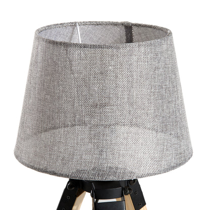 HOMCOM Wooden Tripod Table Lamp for Side, Desk or End Table with E27 Bulb Base?Grey Shade?
