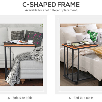 HOMCOM Mobile Sofa Side End Coffee Table Coffee Table Laptop Stand Metal Frame Rolling Castors Storage Wooden Trolly