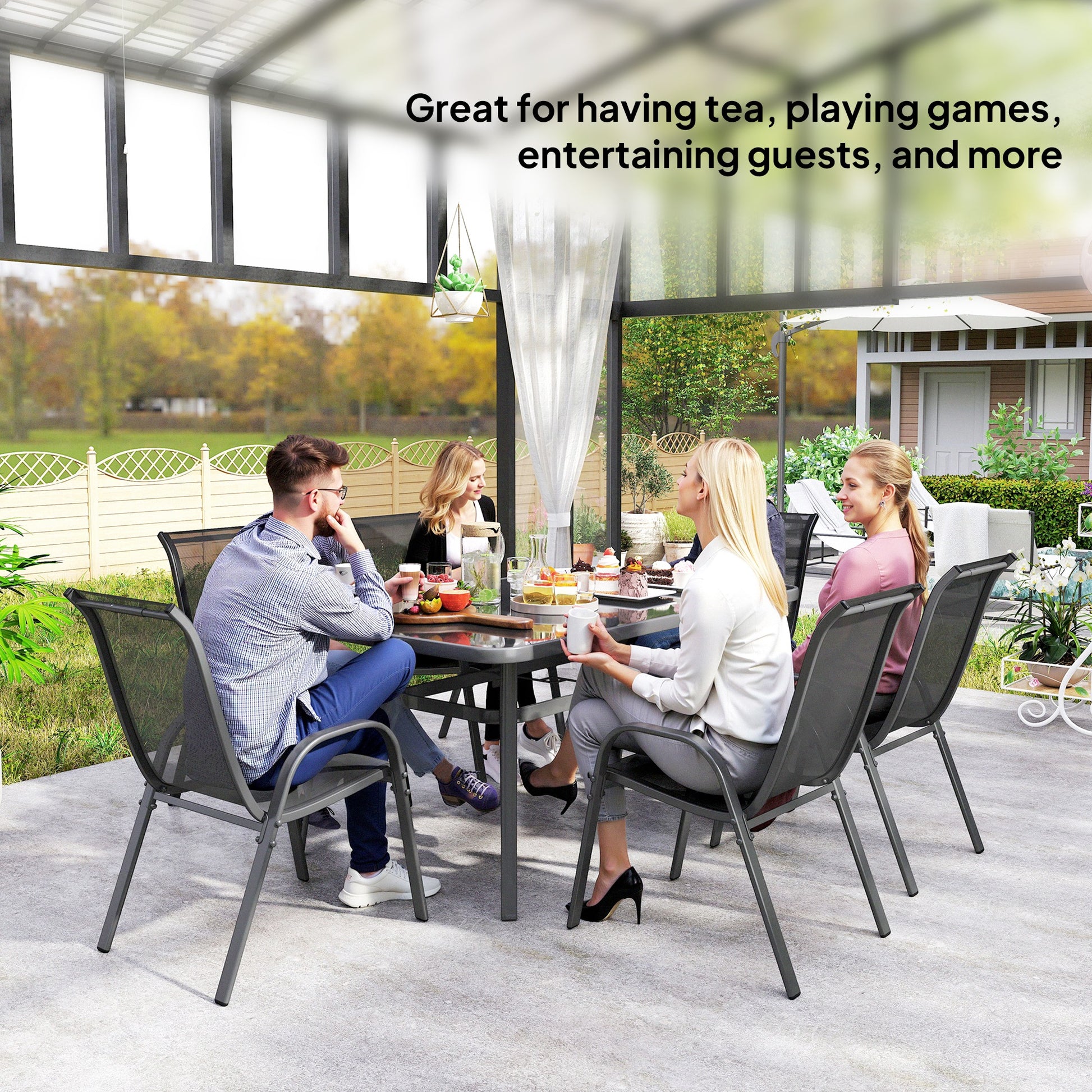 Outsunny Seven-Piece Outdoor Dining Set - Charcoal Grey