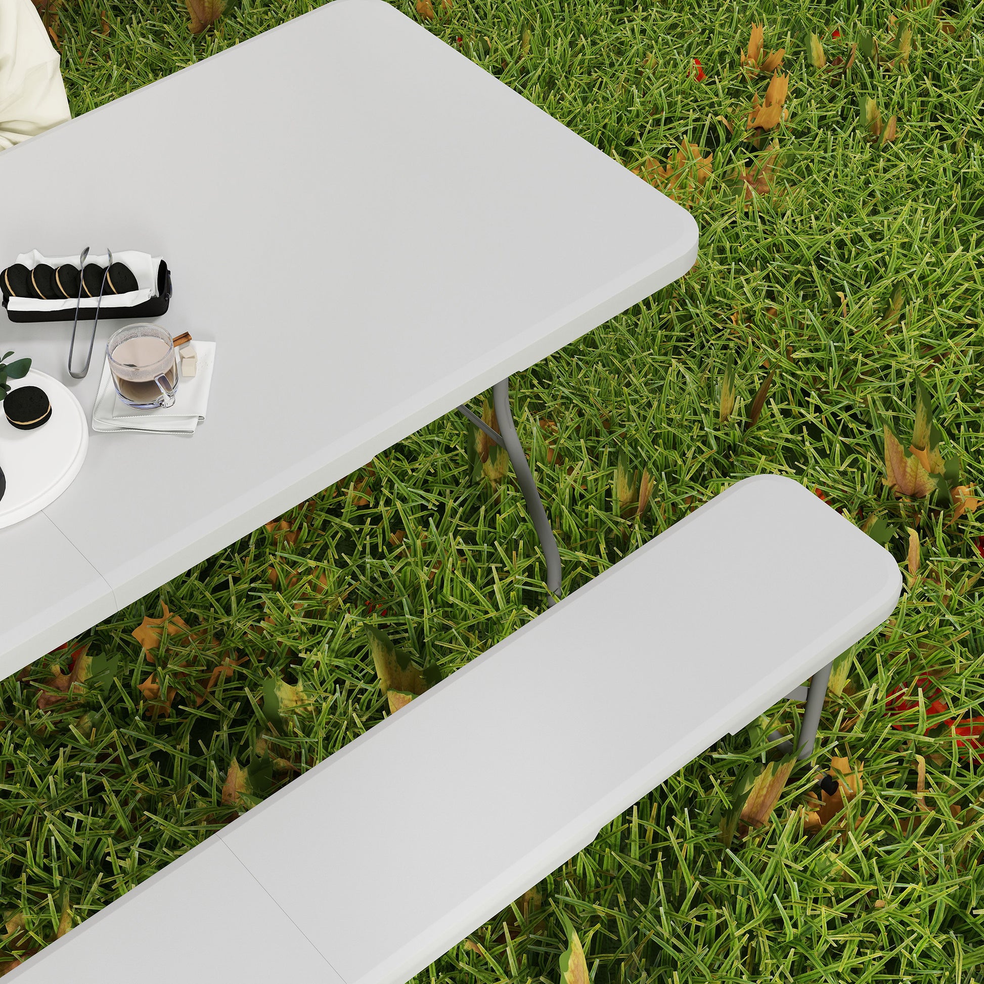Outsunny Three-Piece Folding Picnic Table and Bench Set - White