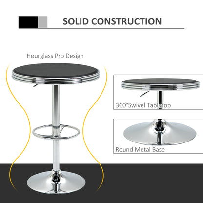 HOMCOM Round Height Adjustable Pub Table Counter Bar Table with Faux Leather Tabletop and Adjustable Footrest for Dining Room, Home Bar