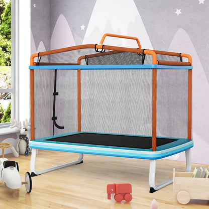 190CM 3-in-1 Kids Rectangle Trampoline with Enclosure Net and Horizontal Bar-Orange