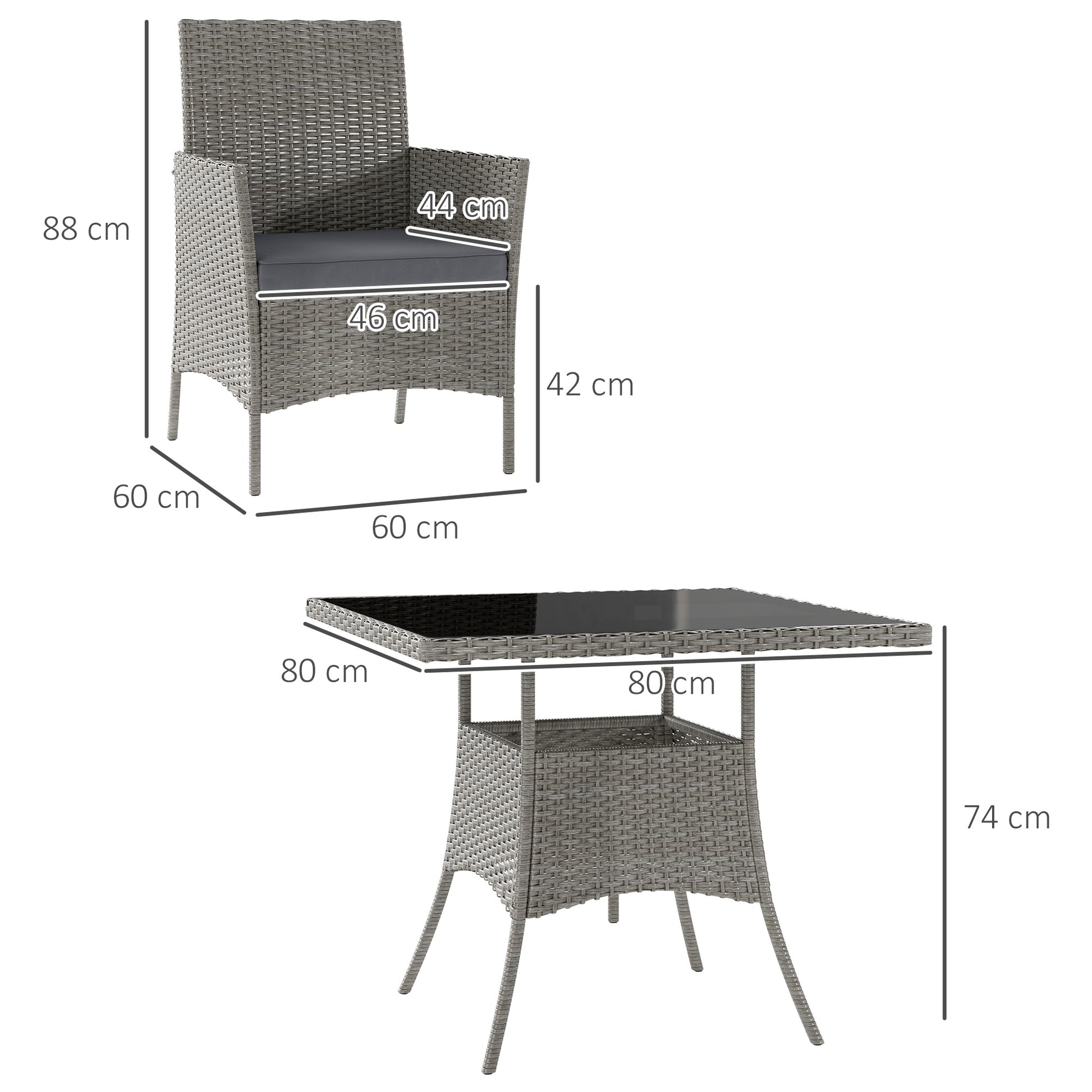 Outsunny Five-Pieces Rattan Dining Set - Light Grey