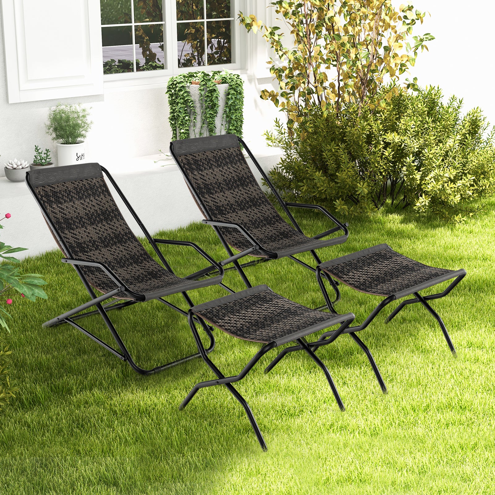 Outdoor Sling Chair with Footstool-Grey