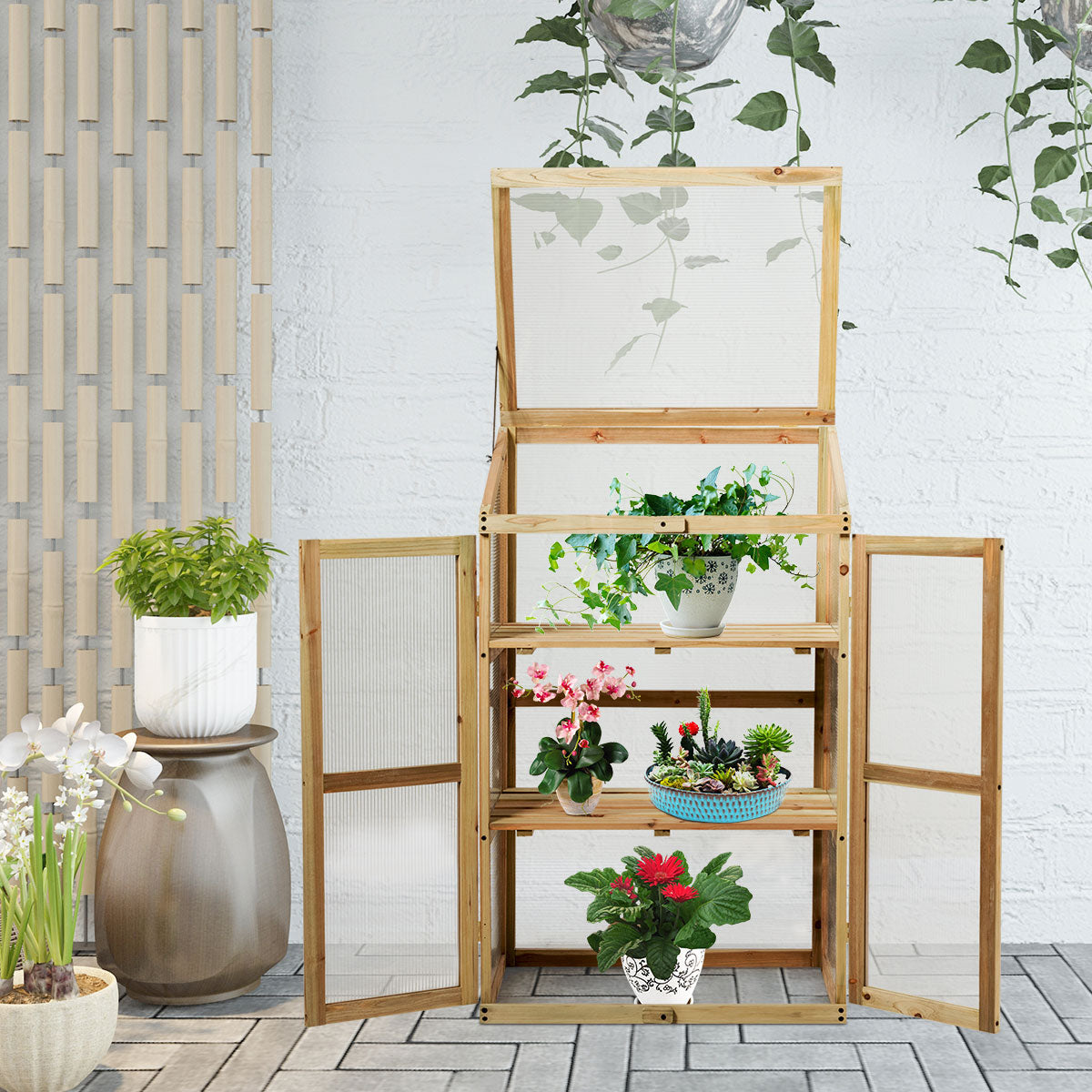 3-Tier Outdoor Wooden Greenhouse for Garden Balcony Backyard