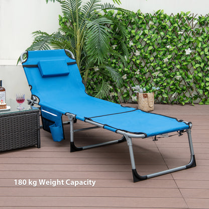 Outdoor 5-position Folding Chaise Lounge Chair with Adjustable Footrest-Blue