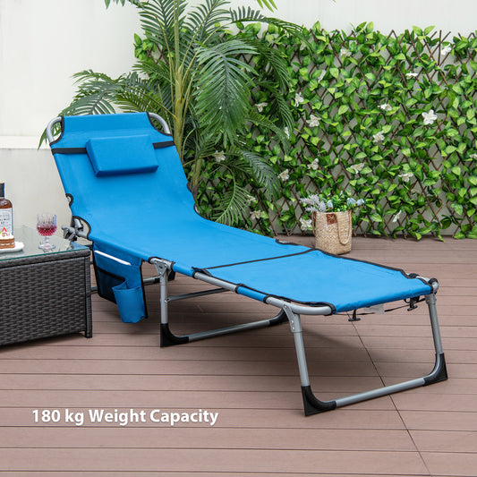 Outdoor 5-position Folding Chaise Lounge Chair with Adjustable Footrest-Blue